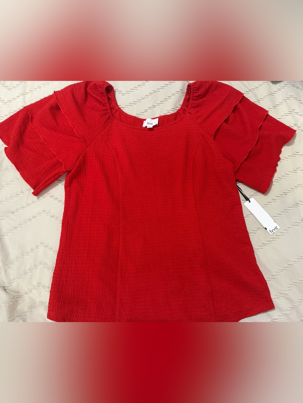 NWT! Red Ruffle-Sleeve Scoop Neck Top